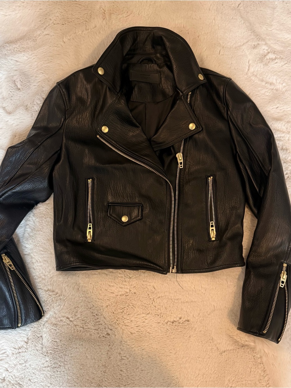 Blank NYC Black Leather Moto Jacket with Gold Hardware Accents